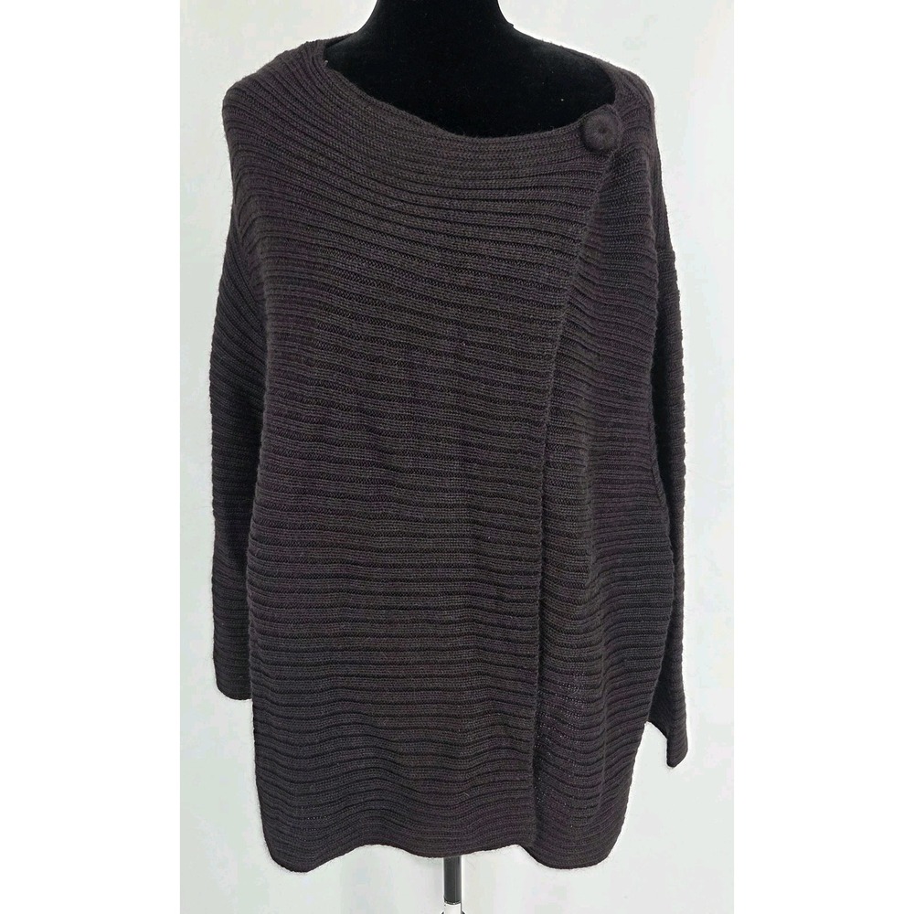 Magaschoni Salon Z Wrap Sweater One Size Brown Shoulder Button Alpaca Blend NWT